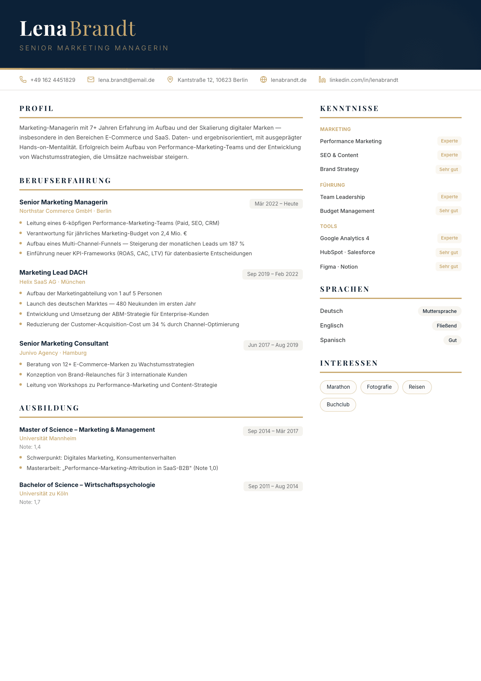 Lebenslauf-Vorlage Executive — Magazin-Stil